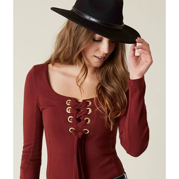 Free People Tops - Free People Lace-Up Long sleeve Ribbed Top Small